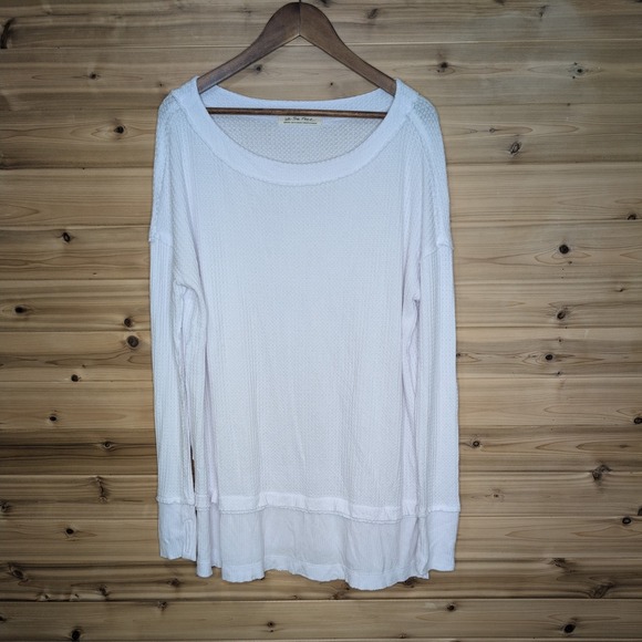 Free People Tops - We The Free Free People White Waffle Knit Thermal Top Oversized OB1013577 Medium